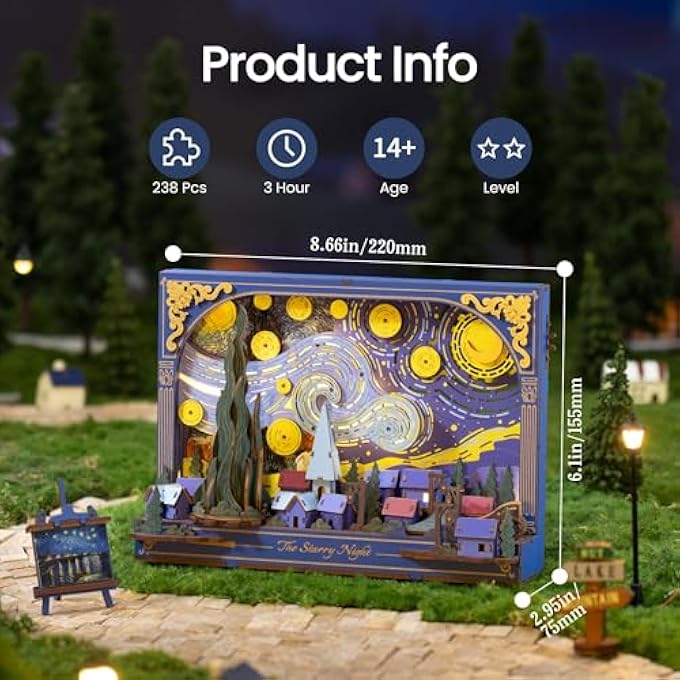 3D PUZZLE STARRY NIGHT, WOODEN FLOWER MODEL KIT, HANGABLE WALL ART DECOR, DIY CONSTRUCTION SET - Image 3